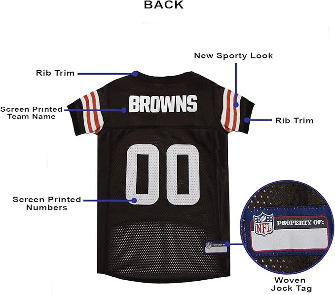 Pets First NFL Cleveland Browns Dog Jersey, Size Large, Football Shirt Costume for Pet, Dog Sports T-Shirt, NFL Team Clothing for Cats, Licensed Pet Apparel Available in 7 Sizes and 32 Teams