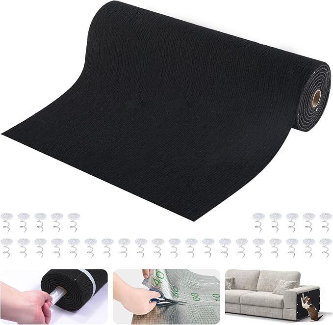 Large Cat Scratching Mat, 118"x15.8" Self-Adhesive Scratch Furniture Protector, Trimmable DIY Wall Climbing Carpet, Couch Protector, Scratching Pad Replacement (Black, 118"x15.8")