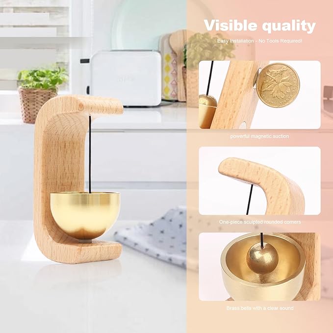 Magnetic Door Chime 2-Pack - Wooden Wind Chime Bells for Door Opening, Wireless Adhesive Entry Alert with Soft Chime for Home, Office, Shop, Pet Doors