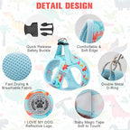 BEAUTYZOO Step in Dog Harness and Leash Set,Reflective Dog Harness No Pull No Choke Puppy Harness for Small Medium Large Dogs Cats,Soft Padded Mesh Vest Harnesses for Girl and Boy Pets,Dinosaurs XS