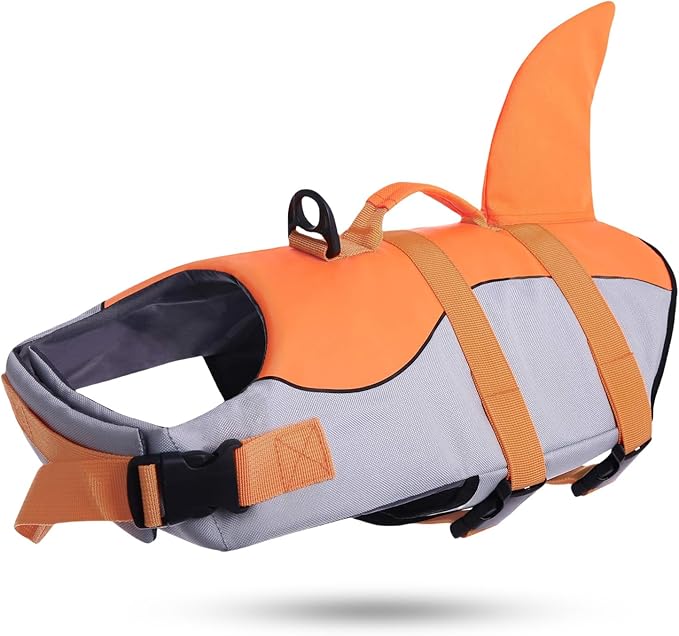 ASENKU Dog Life Jacket - Pet Safety Vest for Swimming & Boating, Shark Life Jacket with Floatation, Dog Lifesavers Swimsuits for Small Medium Large Dogs (Orange, M)