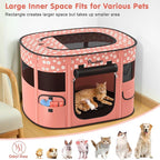 Dog Playpen, Portable Pet Cat PlayPen, 600D Oxford Dog Kennel Tent Crate, Breathable&Waterproof, Outdoor Indoor Travel Camping for Medium/Large Breed with Carrying Case+Bowl, L, Light Pink Flowers