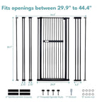 No Pawblems 55.1" Extra Tall Pet Gate for Cat/Dog, 29.9-44.4" Wide Auto Close Tall Cat Gate, NO Drilling Pressure Mounted for Doorways/Hallways, 1.37" Narrow Bar Spacing, Black