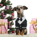 DENTRUN Dog Tuxedo Suit with Bow Tie - Formal Black & White Striped Pet Costume Shirt, Elegant Wedding Outfit Birthday Party Attire for Siberian Husky Border Collie Large Dogs, XL