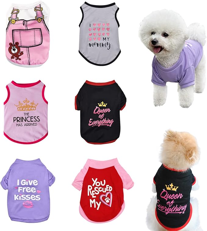6 Pack Dog Clothes for Small Dogs, Soft and Breathable Puppy Kitten Dog Shirts with Letters for Pet Cats, Winter Dogs T-Shirt Apparel Sleeveless Vests for Chihuahua Yorkies (L)