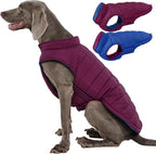 QBLEEV Reversible Dog Winter Coat, Waterproof Windproof Dog Jacket with Adjustable Fit & Leash Hole, Lightweight Warm Puffer Vest for Large Breeds, Purple, 2XL – Fits Labrador, Husky, Weimaraner