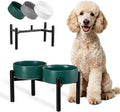 Dog Bowls Elevated - Ceramic Raised Dog Bowl with Non Slip Steel Stainless Stand - No Spill and Heated Feeding Station - Food and Water Dish Set for Medium to Large Pet - Each Holds 7.5 Cups – Green
