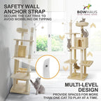 Tall Cat Tree for Indoor Large Cats or Kittens, Multi-Level Cat Activity Tree with Scratching Posts, Hammock, Cat Cave Condo, Modern Cute Small Cat Climbing Tower with Widened Perch