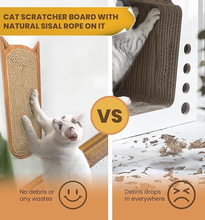 Premium Sisal Rope 22 Inch Cat Scratching Board, Cat Scratchers for Indoor Cats, Protecting Furniture Cat Scratching Pad, Cat Scratching Post with Natural Rope On Soft Wood, Wall Mount Cat Scratcher