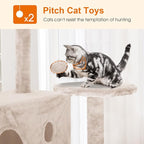 Cat Tree 69.3 inches Cat Tower for Indoor Cats Cat House with Replaceable and Removable Dangling Ball Cat Trees and Towers with Funny Toys, Beige
