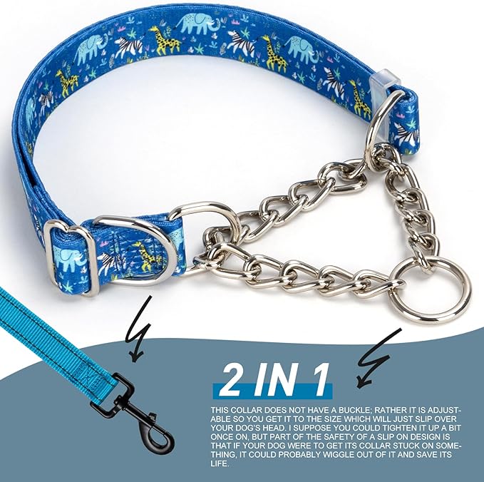 Choke Collar for Dogs - Cartoon Dog Adjustable Training Slip Collar with Chain, Anti Pull Design for Medium & Large Dogs(Large)