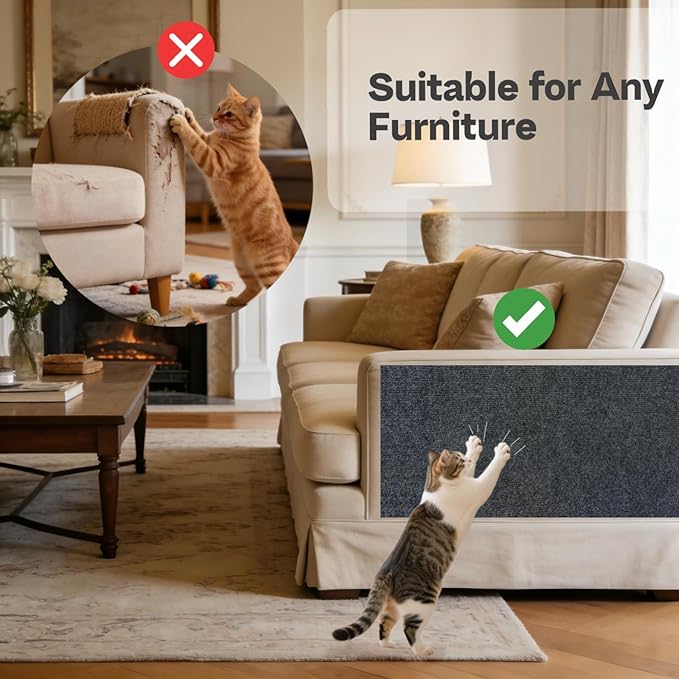 78.7"X15.8" Cat Scratch Furniture Protector Scratcher Pad, Adhesive Couch Protector from Cats Claws Scratching, DIY Cats Climbing Wall Scratcher Carpet as Cat Scratching Post (Dark Grey)