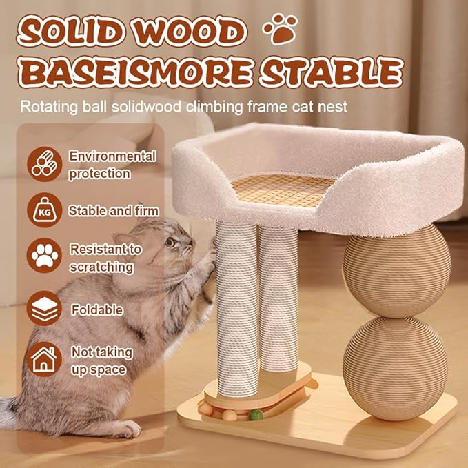 3-in-1 Small Cat Tree Tower, Small Cat Tower and Perch Bed, 16.5Inch Tall Cat Tree with 3 Sisal Scratching Posts and Ball Track Toy for Kittens and Indoor Cats