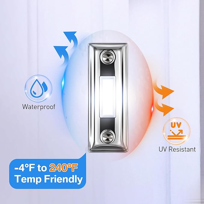 Dreyoo Metal Doorbell Push Button, Heavy Duty Metal Door Bell Wired Button LED Lighted Wall Mounted Door Bell Push Buttons for Home Universal Garage Opener Switch Property in Copyright(Silver)