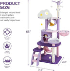 Lucky Monet Cute Cat Tower 65 Inches, Unique Cat Tree Large Tall for Indoor Cats, Purple Pink Cloud Big Cat Tree Cat Castle Mansion Condo for Large Cats Activity Trees with Scratching Post Hammock