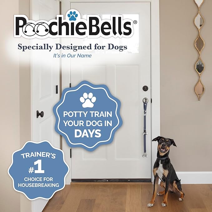 PoochieBells Dog Door Bells for Potty Training, Quick & Easy Puppy Potty Training Method Included, Handcrafted in USA with Loud, Paw-Safe Bells, Pewter Gray