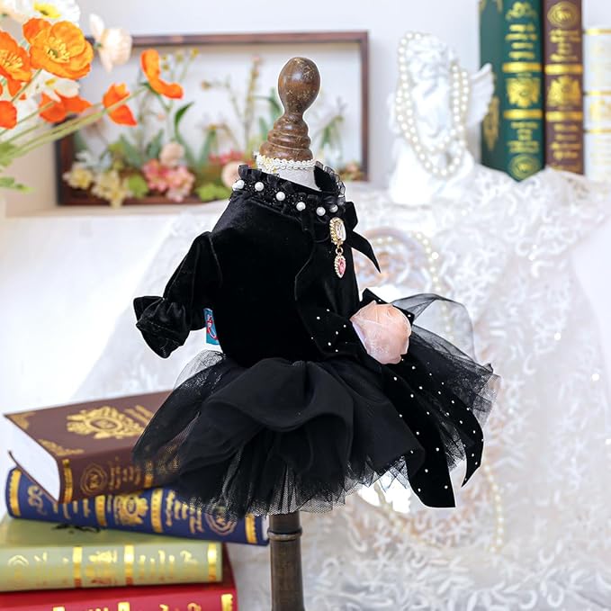 Fashion Sweet Puppy Dog Blingbling Princess Skirt Pet Dog Lace Cake Camisole Tutu Dress K-Black L