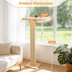 54.3" Cat Window Perch with 3 Adjustable Roman Column Sisal Posts, White Fluffy Cusion, Drill-Free Suction Cups, Multi-Level Climbing Perch, 60 lbs Capacity