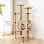 Cat Tree, 54 Inch Wooden Cat Tower with Scratching Postfor for Large Cats, Multi-Level Tall Cat Tower with Cat Condo, Hammock, Space Capsule and Top Bed for Indoor Cats