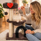 27.8" Small Cat Tree Tower for Indoor Cats, Multi-Level Cute Cat Tree with Scratching Post| Plush Hammock| Perch| Replaceable Cover| Groomer Brush| Dangling Ball for Kittens Play & Rest