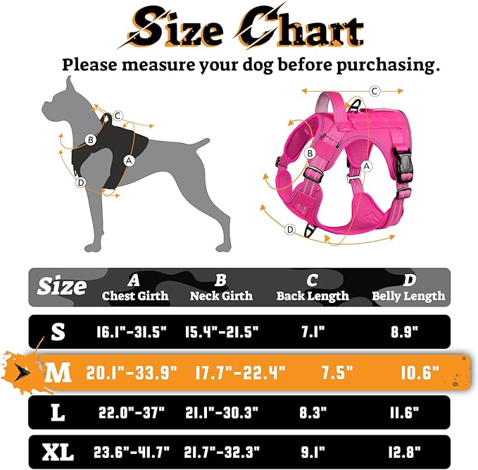 rabbitgoo Dog Harness Medium Sized No Pull, Tactical Service Pet Vest with Molle and Control Handle, Adjustable and Reflective Military Harness for Easy Walking and Training, Rose Red, M