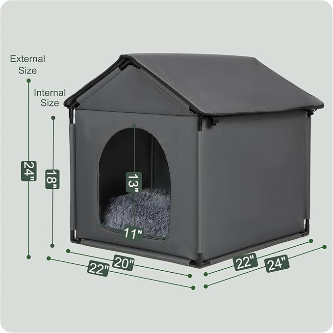 Large Cat & Small Dog House Soft Indoor (Int 22x20x18in/Ext 24x22x24in) for Ragdolls, Small French Bulldog, Welsh Corgi, Mini Schnauzer, Small Pet House with Soft Cushion, Oxford Fabric, Gray