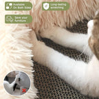 Fluffy Cat Scratcher Lounge Box with Removable Cardboard,Cat Rectangular Bed with Corrugated Board, Pet Scratching Pad for Furniture Protection, Training Toy (Beige)