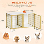 Dog Crate Furniture for 2 Dogs, 43.3" Dog Kennel with Removable Divider, Heavy Sturdy Dog Furniture Style Double Cage for Small Medium Dog, Indoor Pet House End Table, White and Gold