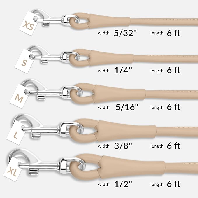 CollarDirect Rolled Leather Dog Leash, 6ft, Beige