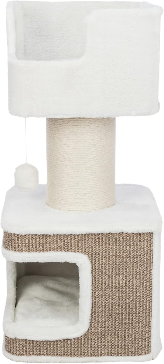 TRIXIE Ava Cat Tree with Condo, Cozy Top Platform with Removable Cushion, Dangling Cat Toy