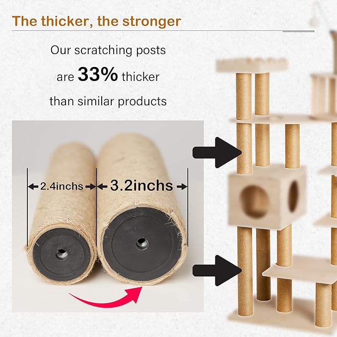 61'' Tall Real Solid Wood Cat Tower with Space Capsule Cat Bed, Top Bed with Toy Ball,Sisal Scratching Posts, Multi Cat Tree for Large Cats 20 lbs Heavy Duty