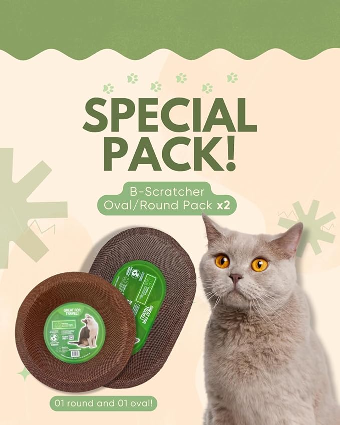 B Kitty Scratcher Cat Bed, Fun for Your Purr-FECT Feline (B-Scratcher Oval/Round Pack x 2)
