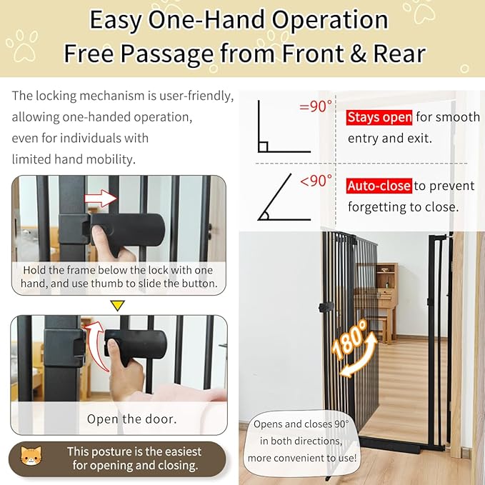 Lumizone Extra Tall Cat Gate 55.12" High Pressure Mounted Extra Wide 2025 New (17 Sizes) 1.37" Gap No Drilling Auto-Close One-Handed Operation Tall Pet Gate for Dogs(Black, 55.12" H x 29.92"-34.24" W)
