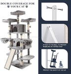 Allewie 68 Inches Cat Tree/House and Towers for Big Feline/Scratching Post/Multi-Level Large Kitty Climbing Tree with Condo/Light Grey