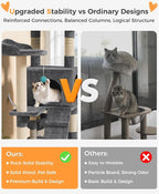 Catlike Rock-Solid 76" Tall Cat Tree Tower for Indoor Cats Large Adult, Heavy Duty Multi-Level Large Cat Tree with Sisal Scratching Posts, Perches, Cat Condos, Hammock Baskets, Cat Tower Charcoal Grey