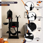 Tangkula Gothic Cat Tree, 67 Inch Tall Cat Tower with Sisal Scratching Posts and Ladder, 2 Cat Condos, Hammock, Basket Bed, Spooky Dangling Balls, Halloween Black Goth Cat Tree for Indoor Cats
