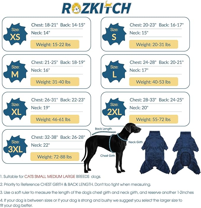 ROZKITCH Warm Dog Sweaters for Small Dogs, Winter Four Leggged Dog Pajamas Sized Boy Girl Fleece Pet Clothes Outfit 4 Legs Jumpsuits for Chihuahua Blue XS