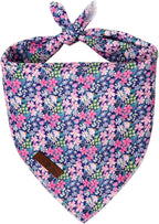 Lionet Paws Spring Summer Dog Bandana Washable Cotton Blue Handkerchief Scarf Triangle Floral Oxalis Bandana for Small Medium Dogs Girl Boy