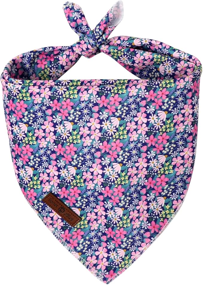Lionet Paws Spring Summer Dog Bandana Washable Cotton Blue Handkerchief Scarf Triangle Floral Oxalis Bandana for Medium Large Dogs Girl Boy