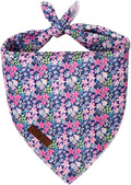 Lionet Paws Spring Summer Dog Bandana Washable Cotton Blue Handkerchief Scarf Triangle Floral Oxalis Bandana for Medium Large Dogs Girl Boy