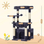 Heybly Cat Tree, Kitten Tower with Large Soft Cat Basket, Cat Condo with Spacious Cat Bed Cave with Hidden Space, Sisal-Covered Scratching Posts, Dangling Ball for Indoor Cats, Smoky Gray HCT008SG