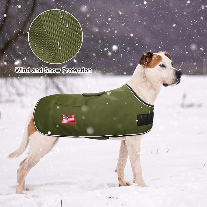 BEAUTYZOO Dog Winter Coat for X-Large Dogs Waterproof, Warm Reflective Great Dane Oxford Canvas Jacket, Fleece Dog Cold Weather Coats Windproof for Female Male Dogs, Green XL