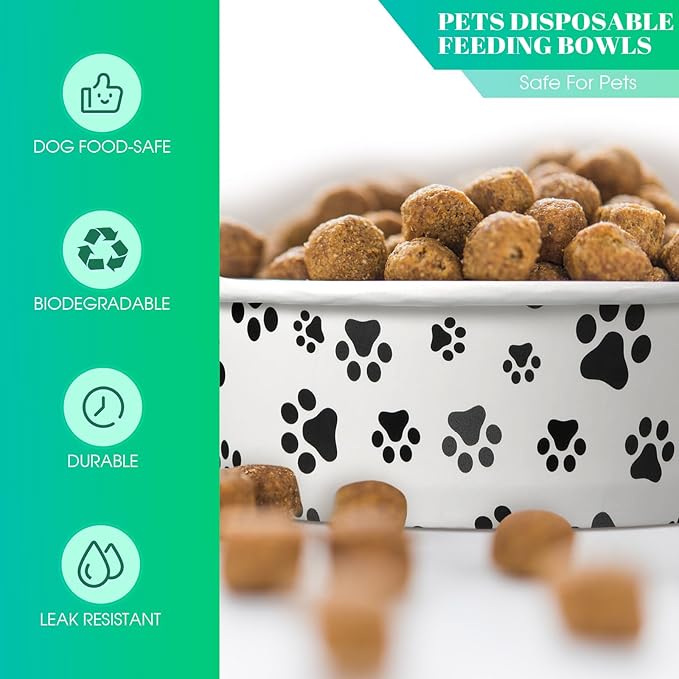 30 Pieces Disposable Dog Bowls 12 oz Small Pet Feeding with Printed Pattern Dishes for Small Pet Paper Food Travel Bowls for Feeding Dogs and Cats Puppies Dry Wet Food Water