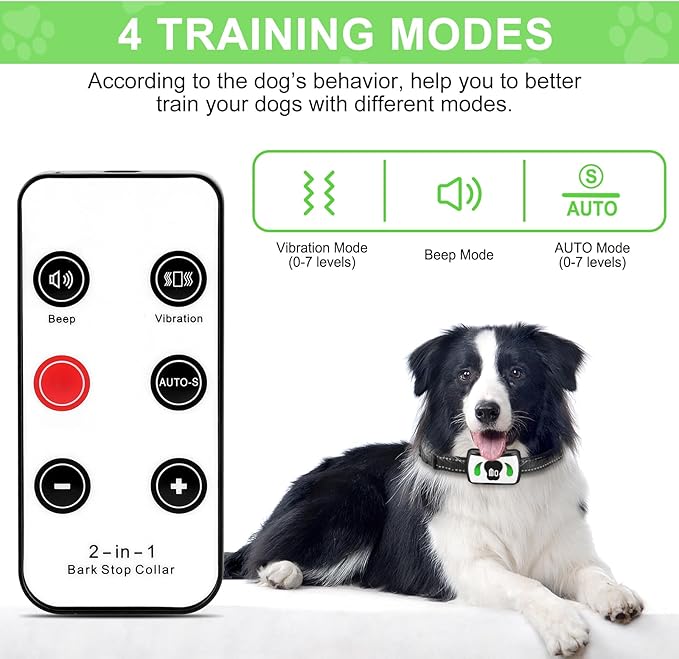 Dog Training Collar with 4 Training Modes - Dog Bark Collar with Mini Remote - Dog Shock Collar for Indoor & Outdoor, Shock Collar for Large Dog Medium Dog & Small Dog (10~120 lbs)