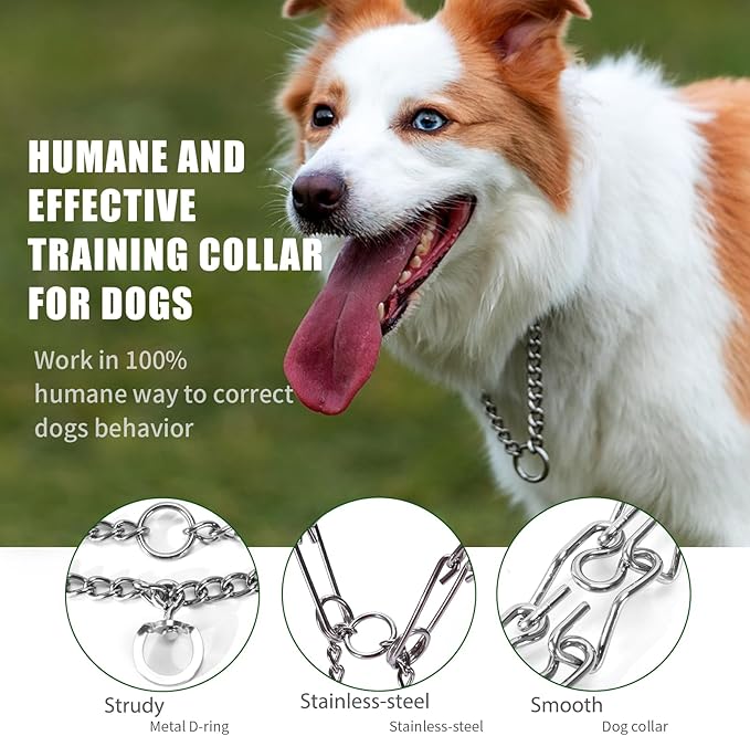 Stainless Steel Curved Prongs Dog Training Collar Adjustable Pet Pinch Collar for Dogs with The Swivel Ring 18in x 2.5mm (Neck Size up to 14in) M