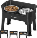 URPOWER 3-in-1 Elevated Dog Bowls - Mess Proof Double Deck 4 Height Adjustable Raised Stand with 2 Stainless Steel Food Bowls & Licking Plate for Small, Medium & Large Dogs