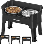 URPOWER 3-in-1 Elevated Dog Bowls - Mess Proof Double Deck 4 Height Adjustable Raised Stand with 2 Stainless Steel Food Bowls & Licking Plate for Small, Medium & Large Dogs