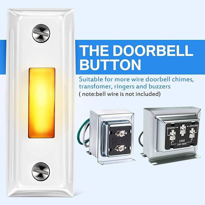 Dreyoo Metal Doorbell Push Button, Heavy Duty Metal Door Bell Wired Button LED Lighted Wall Mounted Doorbell Push Buttons for Home, Universal Garage Door Opener Switch Property in Copyright(White)