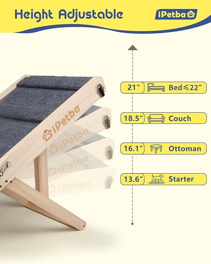 Dog Ramp for Couch & Bed - Joint & Spine Support with Gentle Incline for Small Dogs, Adjustable, Anti-Slip & Foldable, Up to 35 lbs