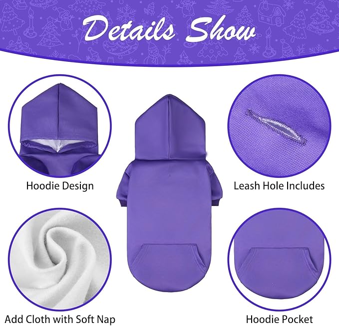 KOOLTAIL Dog Hoodie for Large Medium Small Dogs,Soft and Warm Pet Sweater with Leash Hole and Pocket Boy Girl,Puppy Fall Winter Jacket Clothes,French Pitbull Cold Weather Coat Sweatshirt,Purple M